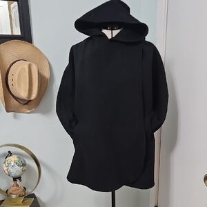 90s Black Hooded Asymetrical Cape Coat